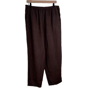 VTG Match Point Linen Pull On Pant L Chocolate Brown Pockets Boho Retro USA Made